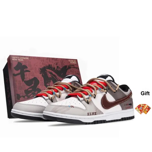 Nike Dunk Винтаж Ретро CNY Коробка Устойчивый к истиранию Низкий Топ Детские Скейтбординг Белый-коричневый