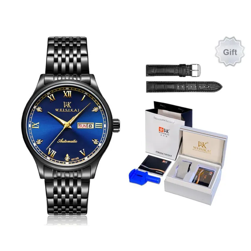 WSK Automatic Mechanical Movement Stainless Steel Strap Men's Watches Blue Dial-7
