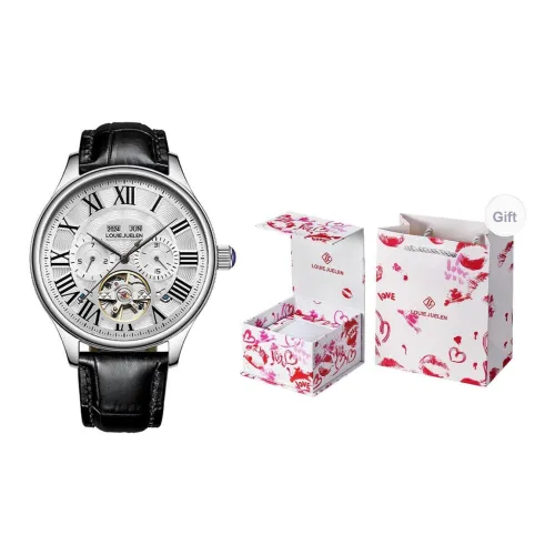 LOUIE JUELEN Автоматический механический механизм натуральная кожа ремень часы для мужчин белый циферблат