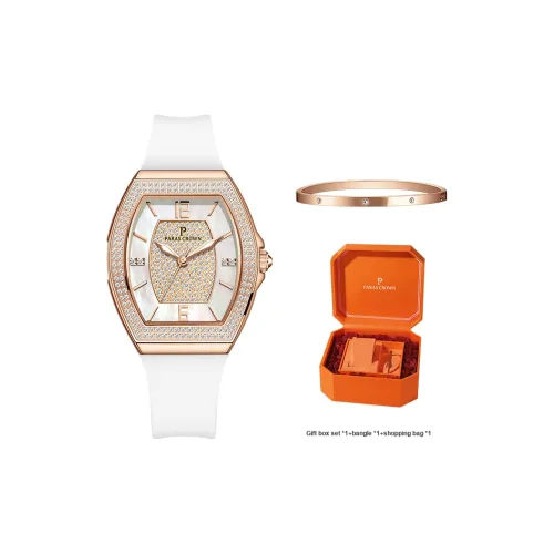 PARAS CROWN Кварцевый механизм силиконовый ремешок женские часы белый циферблат модель PCC6011