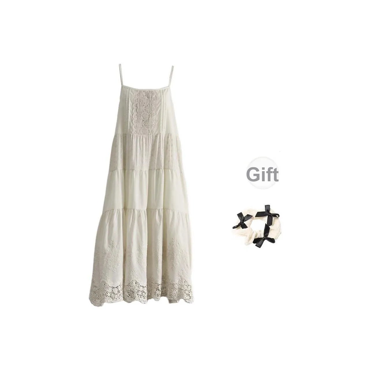 TURN UP Slip Dresses Women's Apricot+Bowknot Hair Tie Comes With
