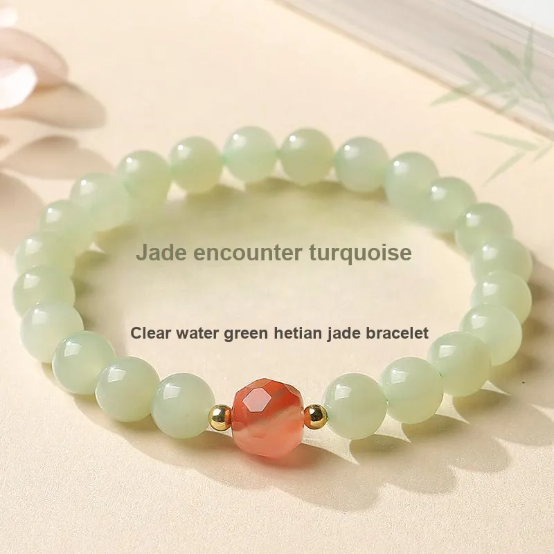 YINXIANGMOU Hetian Jade Bracelets Pale Greenish White Jade Women's-7