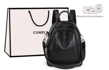COMELY Cow Leather With Synthetic Leather One Shoulder Backpack Medium Size Women's White/Black