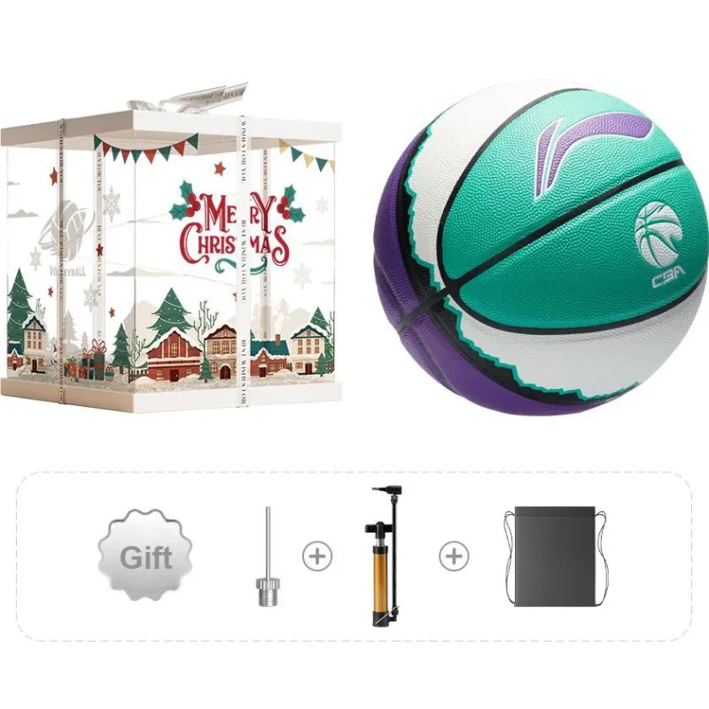 LiNing CBA Collection PU Basketball Green Purple And White Size 7 Training Unisex-19