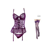Purple[Steel Ring Vest (with Garter Belts)+T Pants]+Purple Long Stockings