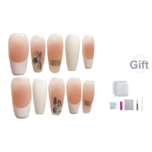 A Few More Cute Мягкий Premium Gold Magic Mirror Блестящий Розовый False Nail Трапециоид Длинный Молочный Белый Однотонный Французский