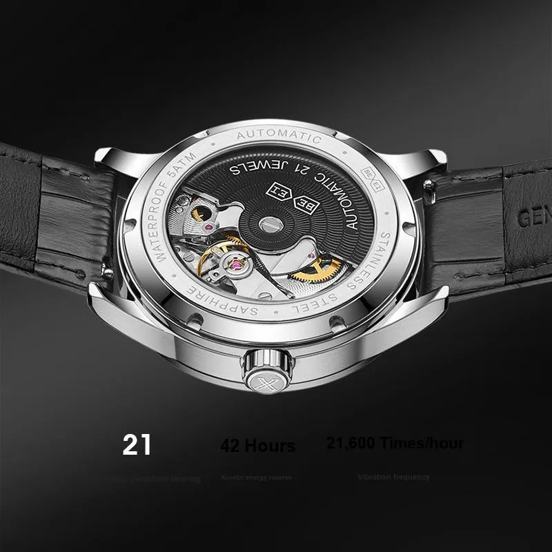 BEXEI Zodiac Collection Automatic Mechanical Movement Leather Watch Bands Watch Men's Watches Black Dial-14