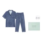 [Gift Box Set](Short-Sleeved Shirt+Pants) Plum and Bamboo Subtle Texture Men's Clothing Sets