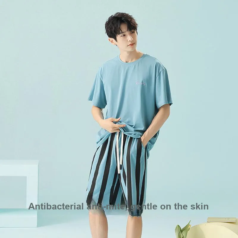 White Ran Pajama Set Men's Lake Blue-7