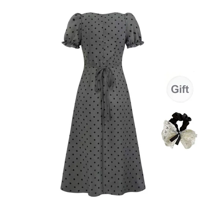 PAVEA Short Sleeved Dress Women's Gray+Hair Tie Included-1