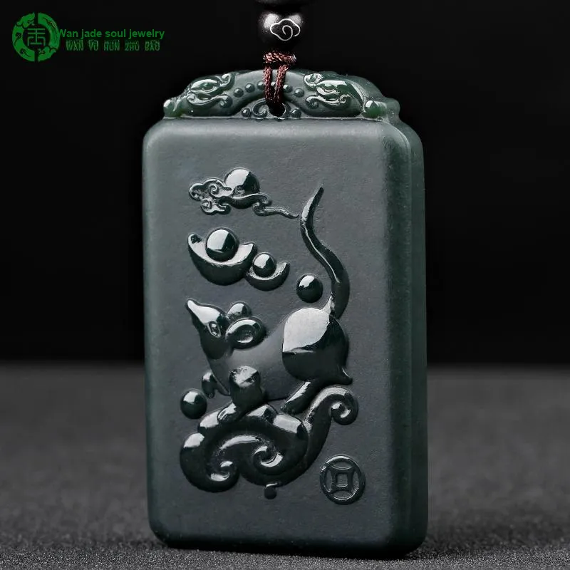 WANYUHUN Hetian Jade Pendants Green Jade Unisex-4