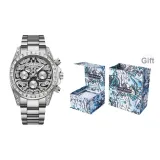 Silver Case Black Dial Silver Stud Steel Band