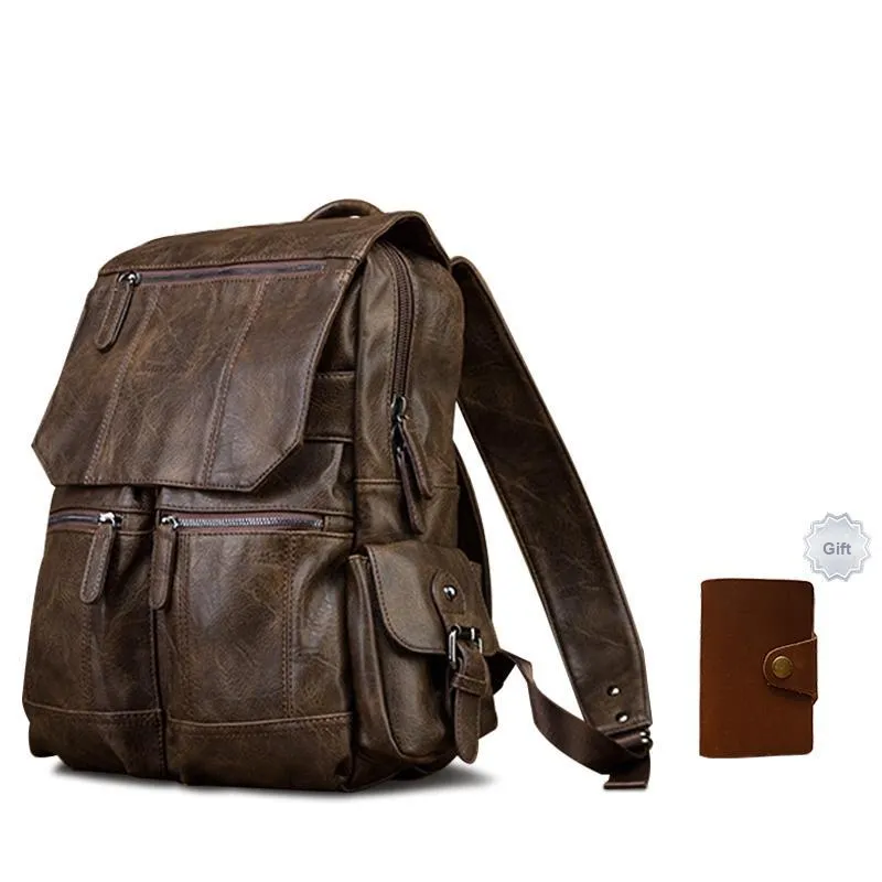 Simple&nature Cow Leather Genuine Leather Men's Backpack Medium Size Men's Black/Brown