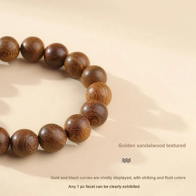 MUSHENGYUAN Golden Sandalwood Beaded Bracelet Unisex-5
