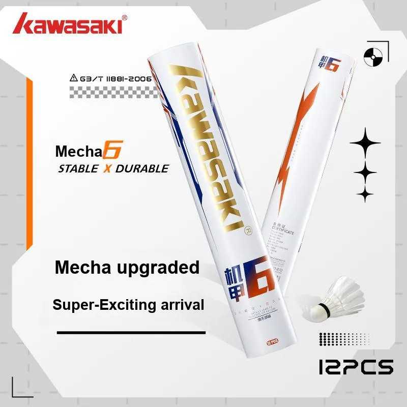 Kawasaki Mecha 6 Duck Feather Shuttlecock 12 Pack Duck Feather Training Shuttlecocks-3