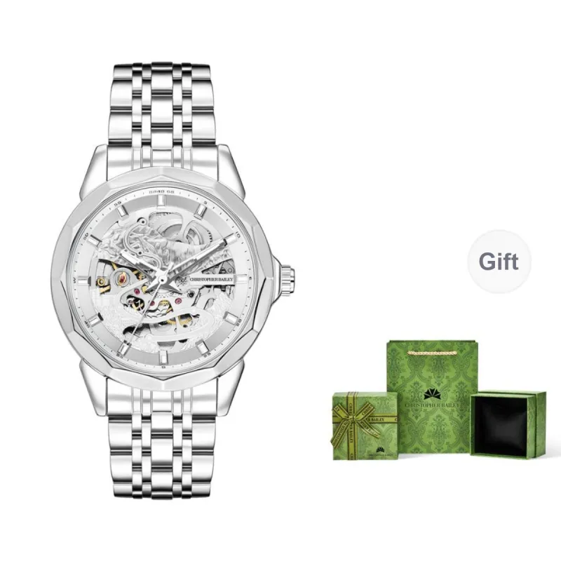 Corriberty Mechanical Movement Stainless Steel Strap Watch Men's Watches White Dial-1