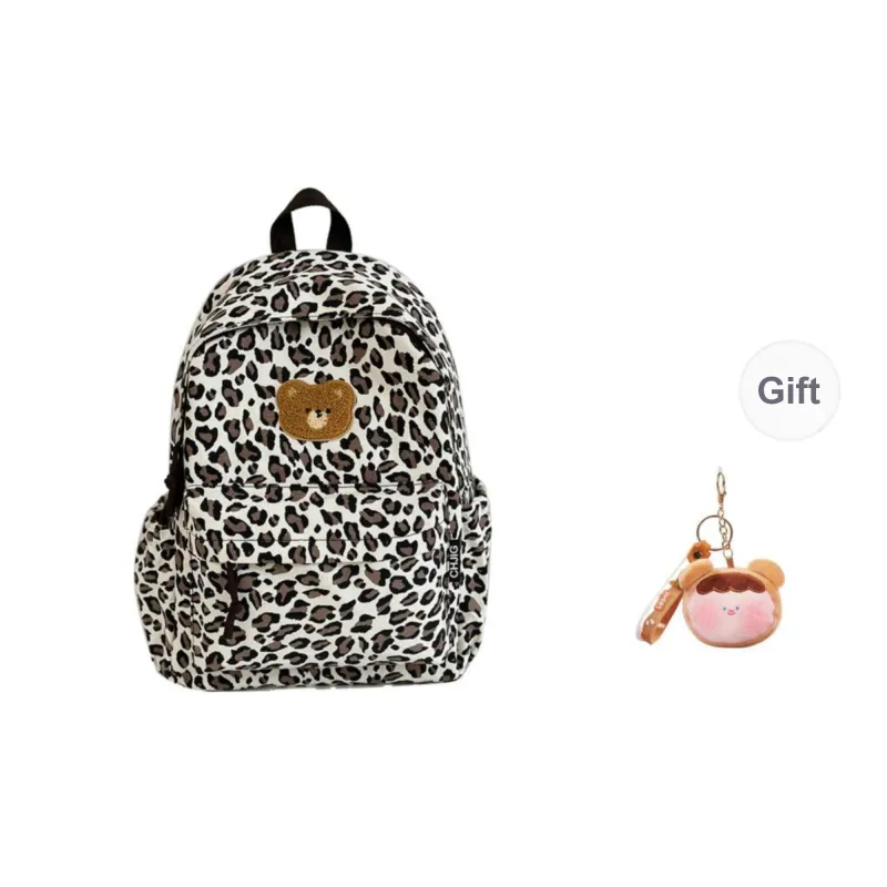 KAMLUI Nylon Backpack Regular Unisex Coffee Leopard Print/White Leopard Print-5