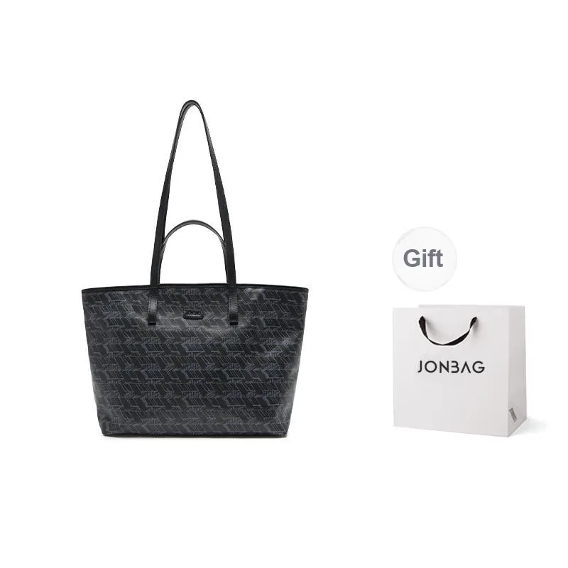 JONBAG Synthetic Leather Tote One Shoulder Handbag Large Size Women's Light Gray Blue/Black-0