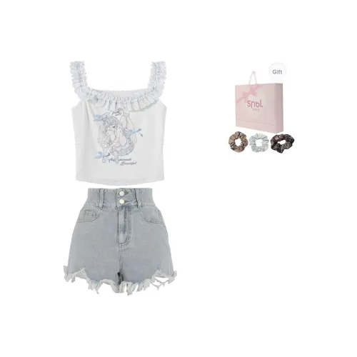 SNBL Повседневный костюм женские синие штаны белый топ с бретелями