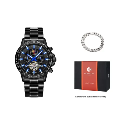 KUN HUANG Механические часы Мужские часы Черный циферблат