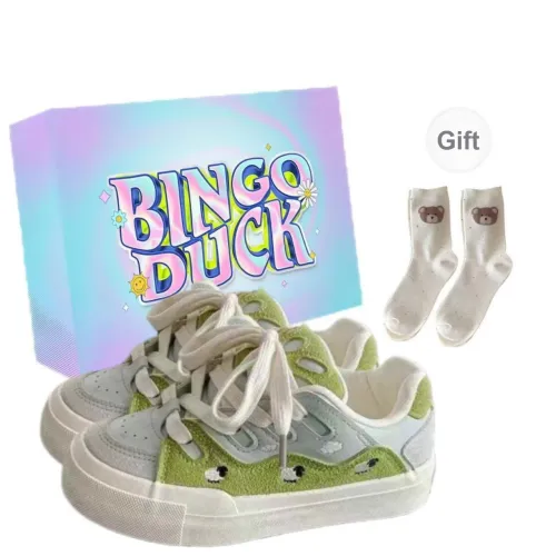 BINGO DUCK Slip Resistant And Breathable Low Top Skateboard Shoes Women's Green