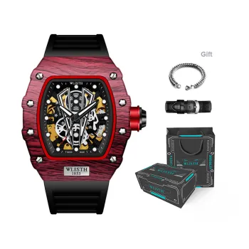 WLISTH Barrel Shaped Men's Wrist Watch Mechanical Movement Rubber Strap Watch Men's Watches Black Dial