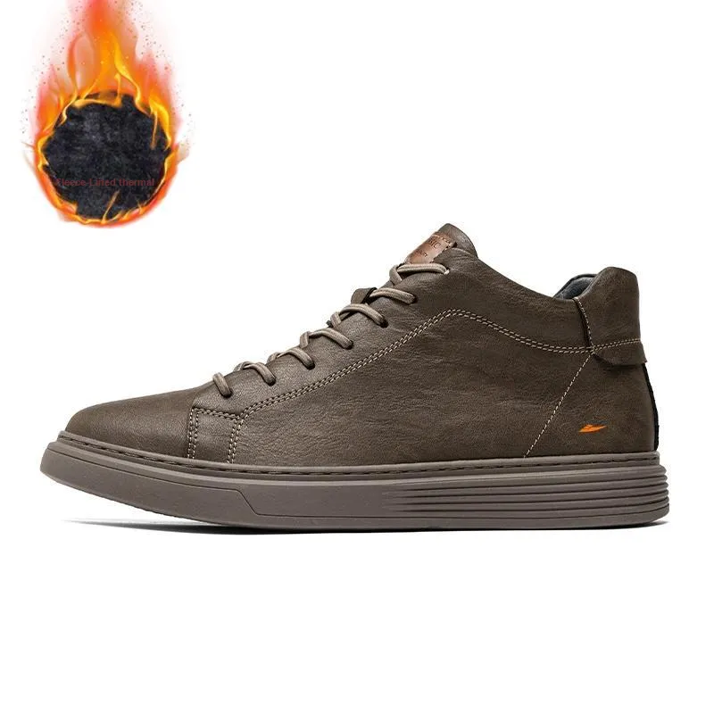 Kuding Skateboard Shoes Men Mid Top Black/Beige/Brown-21