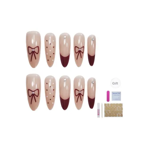 UNSEKI Минималистский стиль Французская красота Элегантность False Nail Миндаль Красный Телесный Бант