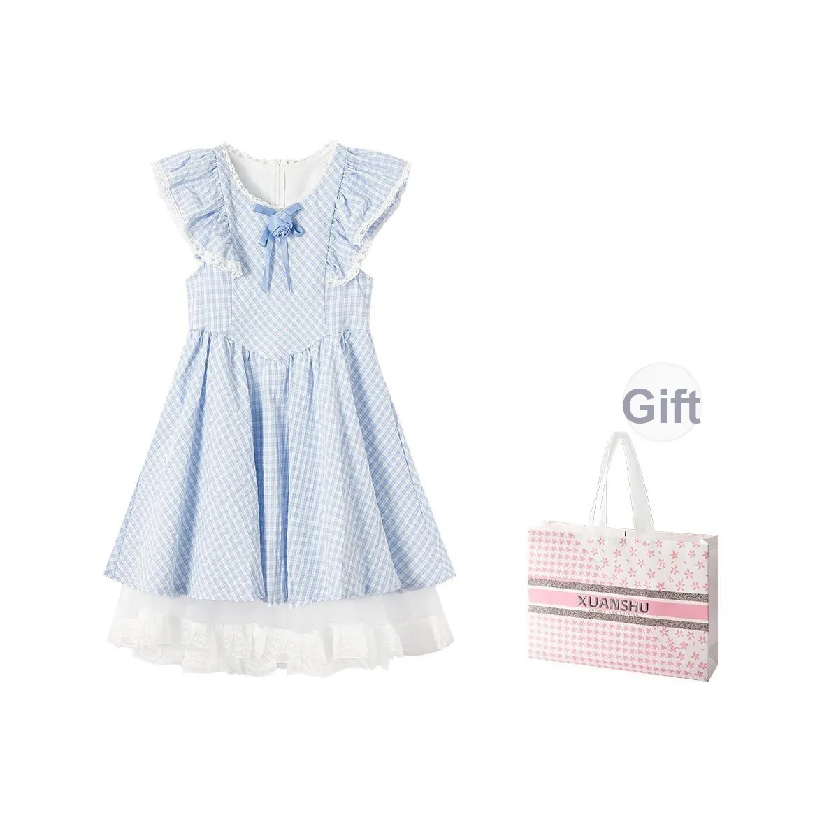 XUANSHU Короткий рукав Платье Женское Светло-синий