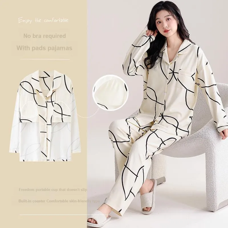 Pretty Lady Pajama Set Women's Beige White Black Stripes-3