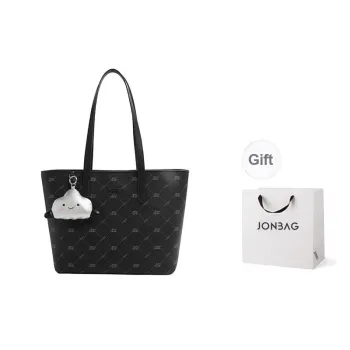 JONBAG PVC Shoulder Bag Large Size Women's Classic Black/Light Gray Blue