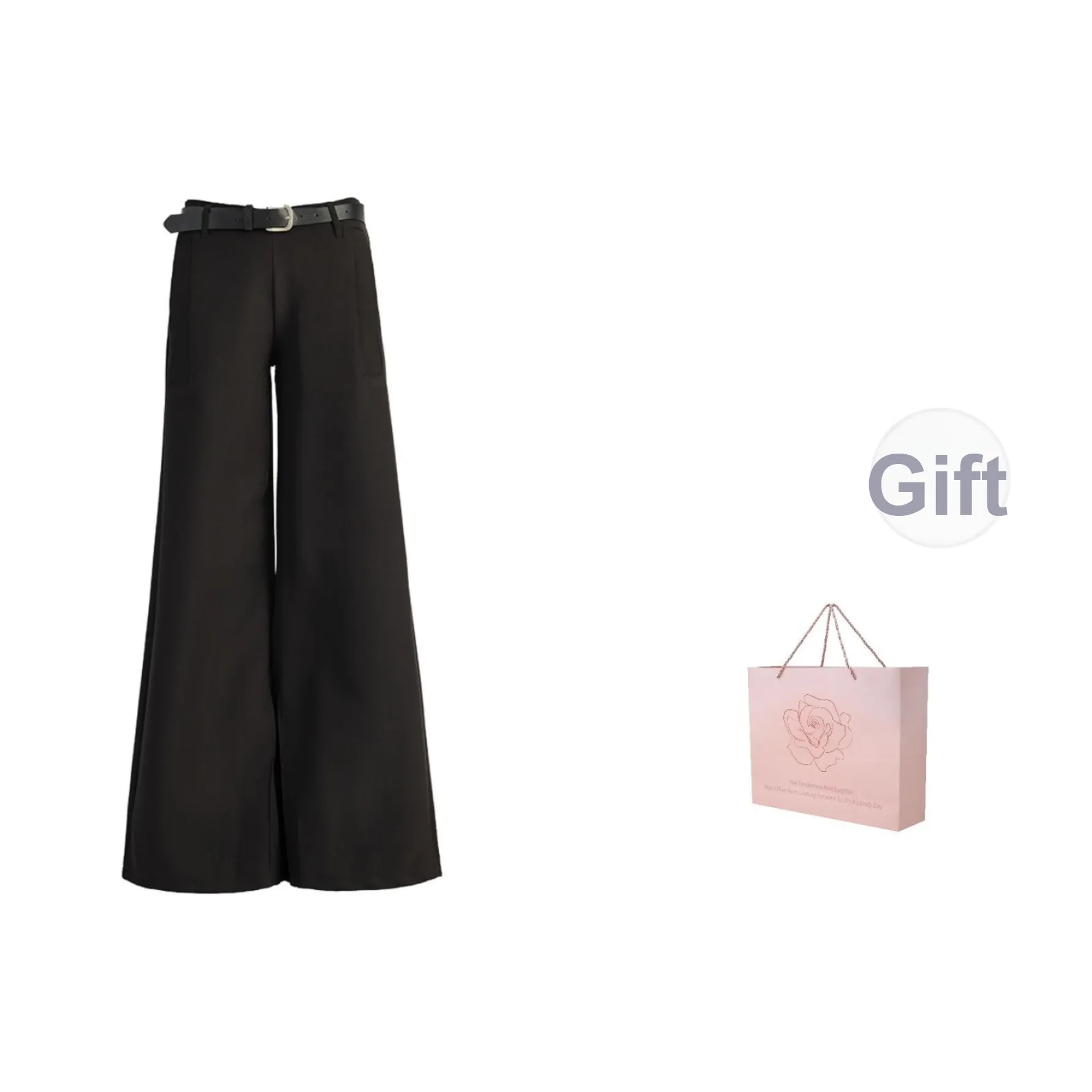 ZAZN Casual Pants Women's Black Includes Belt And Shopping Bag