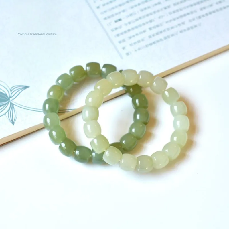 Jade Charm Yao Hetian Jade Bracelets Pale Greenish White Jade Unisex-3