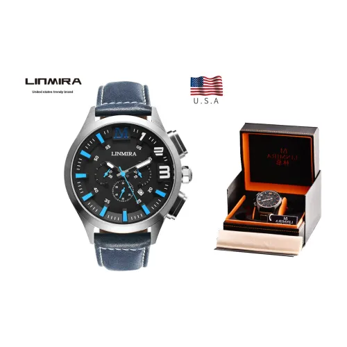 Linmira Men's Watches Кварцевый механизм Кожаный ремешок Черный циферблат LM681L2A7