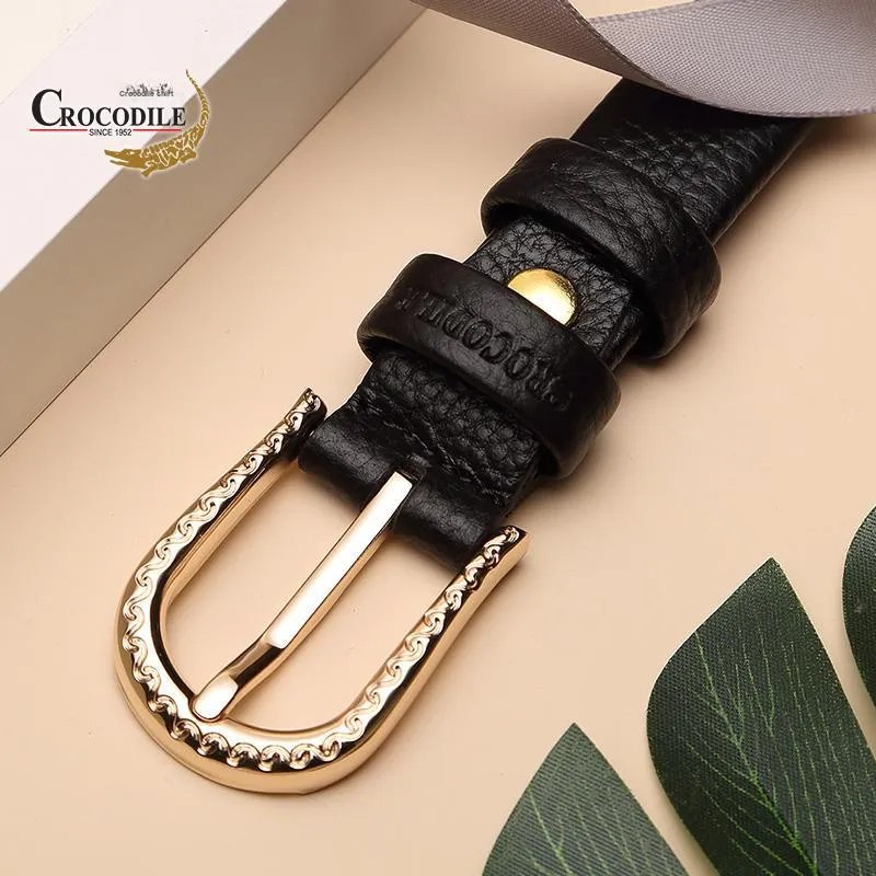 Crocodile Top Grain Cow Leather Leather Belts Women's 2.4cm-5