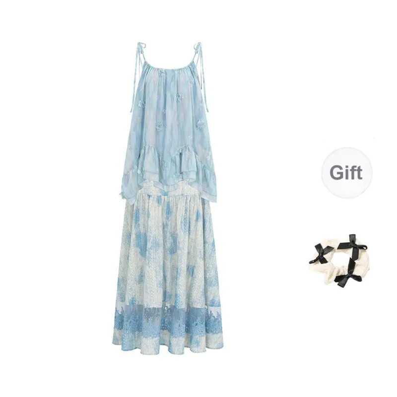 CPAURA Two Piece Skirt Sets Women's Clothing Sets Top+Skirt+Bowknot Hair Tie Comes With-1