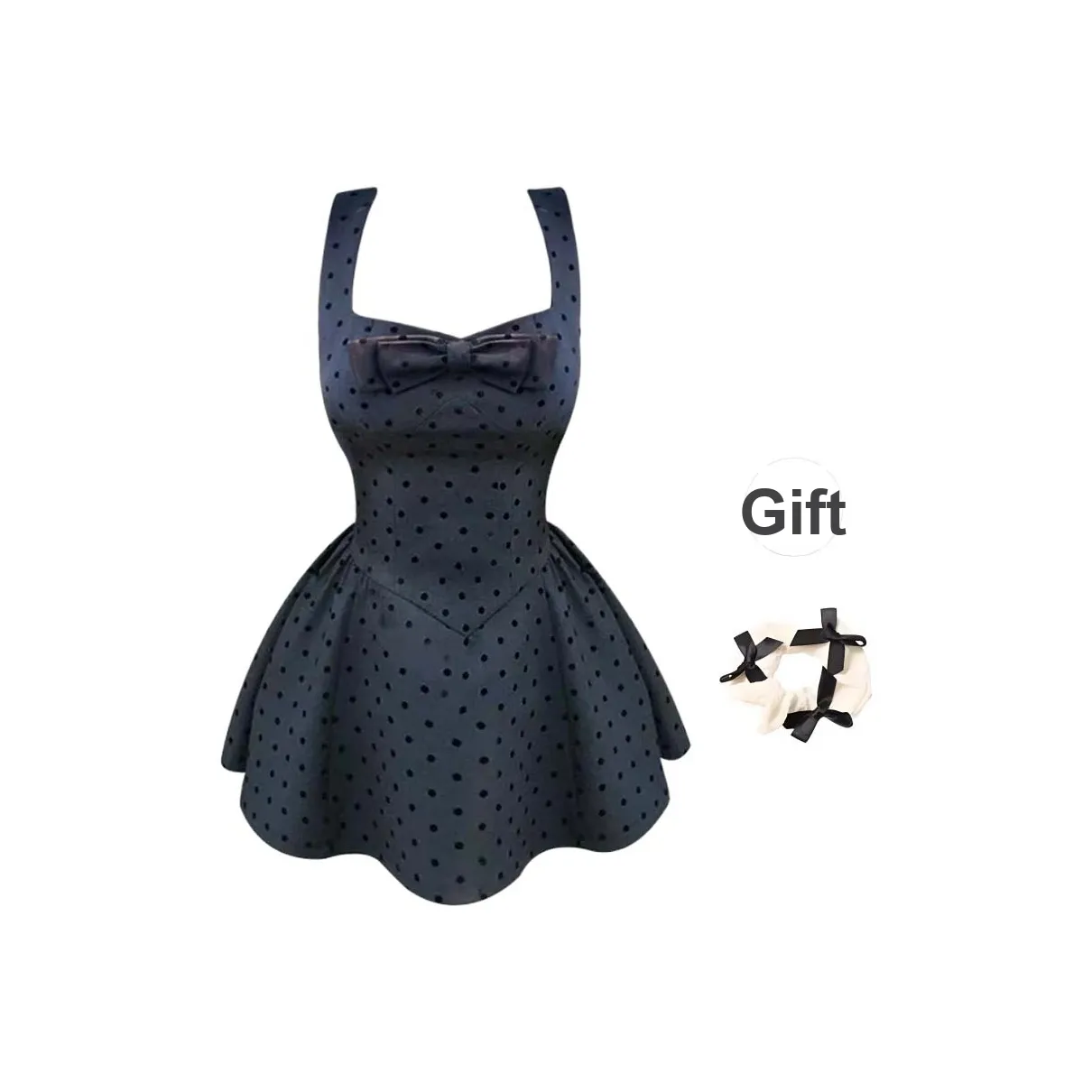 TURN UP Без рукавов Платье Женское Темно-серый Полка Дотс + Резинка для волос с подарками