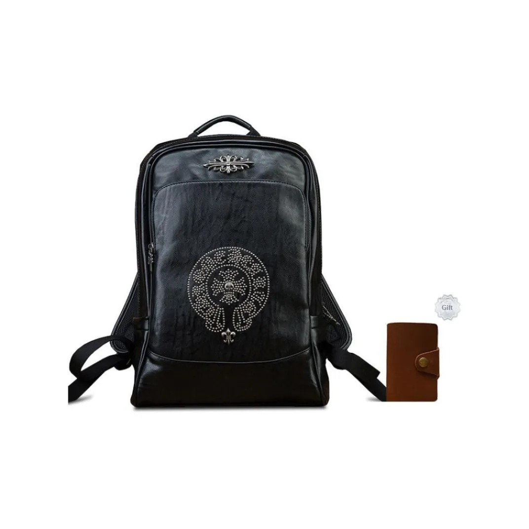 Simple&nature Cow Leather Backpack Medium Size Men's Black