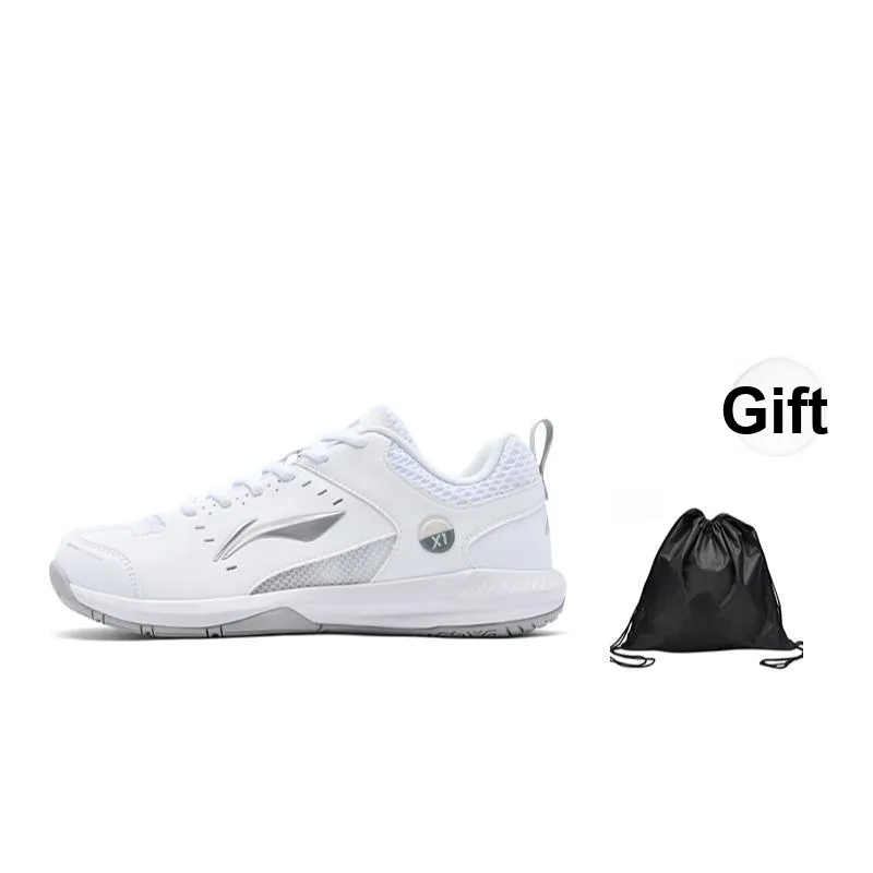 LiNing Feather Slip Resistant Breathable Lightweight Low Top Badminton Shoes Unisex White Silver-7
