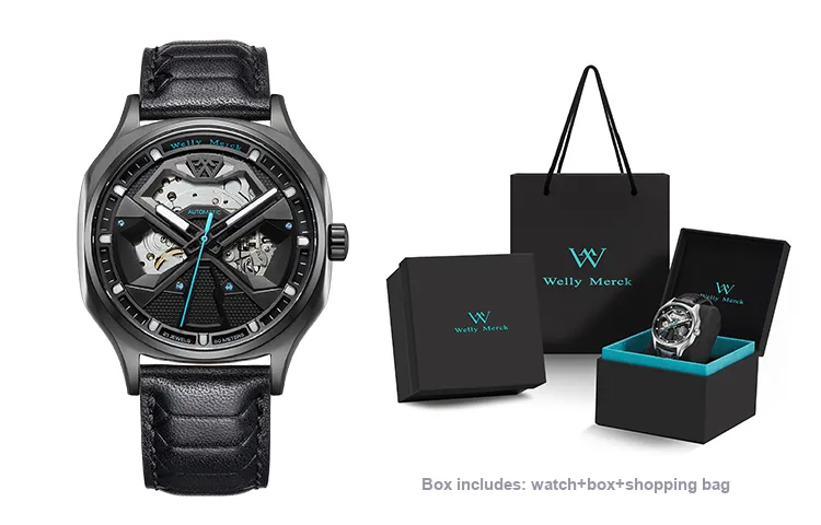 Welly Merck Automatic Mechanical Movement Stainless Steel Strap Watch Men's Watches Cut-Out Dial-4