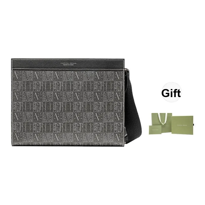 VANESSA HOGAN Монограмма Коровья кожа Туалетная сумка через плечо Стандартная Мужская Черная