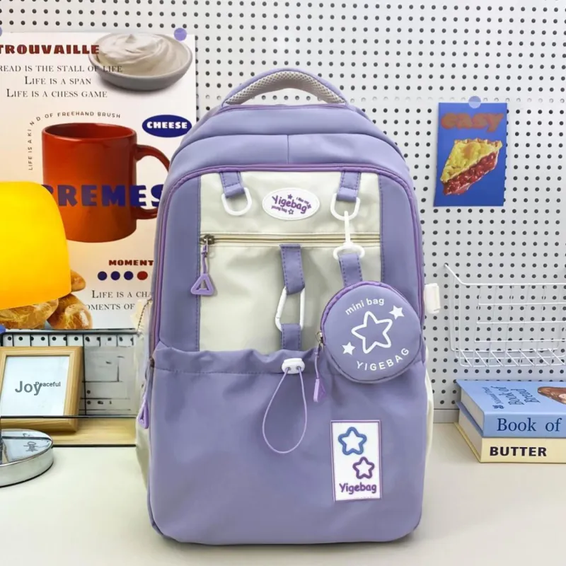 URBAN FOREST Nylon Backpack Unisex Purple/Yellow/Blue/Pink/Black-5