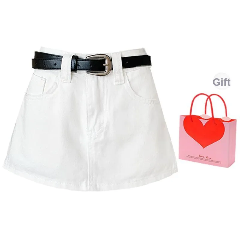 HNUF Denim Shorts Women's White Short Skirt Pants+Red Heart Gift Box-0