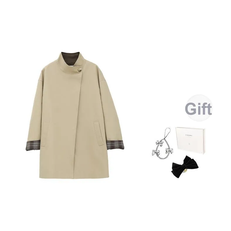 Fstudio Early AUTUMN Корейский стиль Текстура Комплект Повседневный Клетка Коммутатор Тренчкот Женский