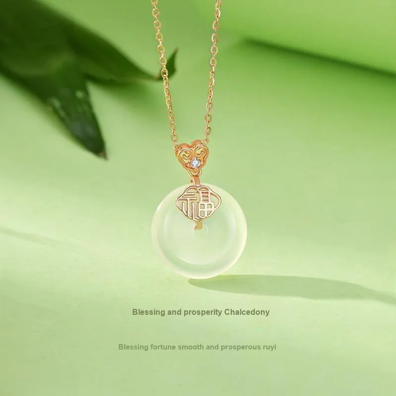 Artisan Lock Heart Jade Natural Chalcedony Jade Necklaces Women's-1