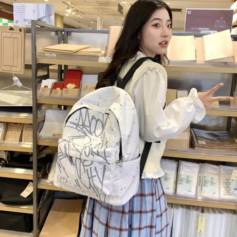 Yalu Waterproof Fabric Backpack Regular Unisex Pink Graffiti/Blue Graffiti/Gray Graffiti-13