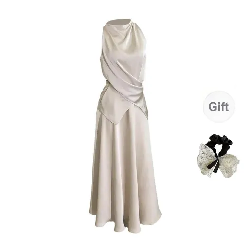 XUZINAI Two Piece Skirt Sets Women's Rice Apricot Set+Hair Tie Comes With