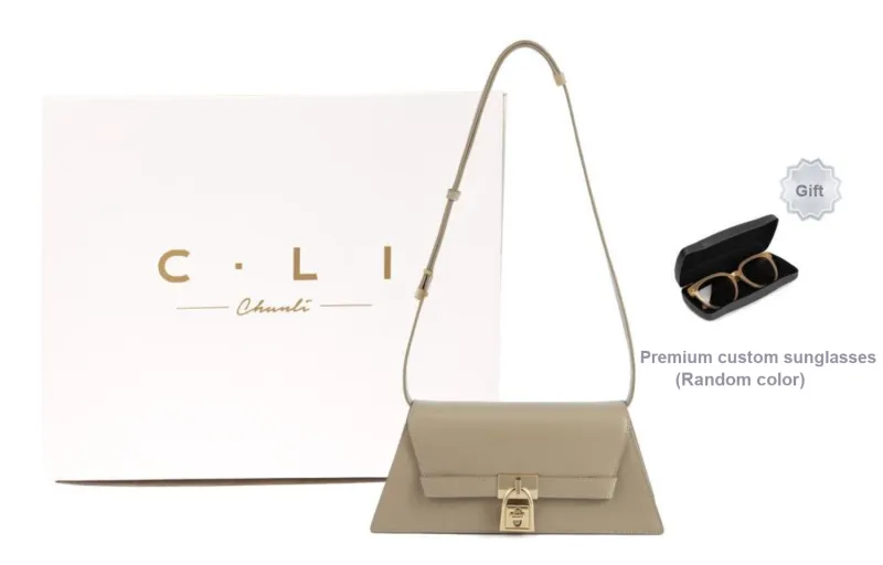 C.LI Cow Leather Baguette Shoulder Bag Women's Chestnut Mouse Brown-3
