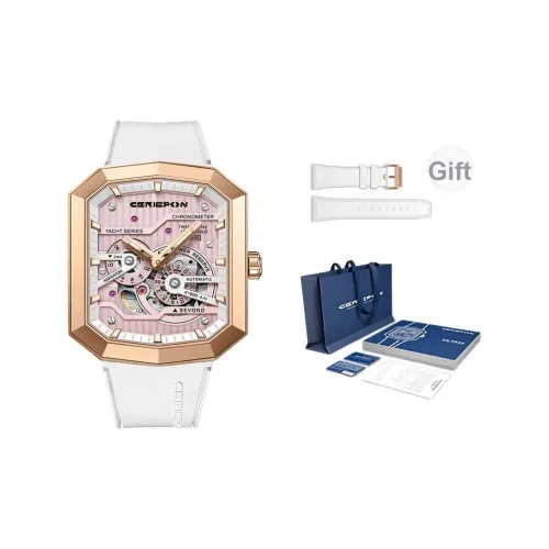 CERIEPON Автоматический Механический Механизм Резиновый Ремешок Часы Женские Розовый Циферблат