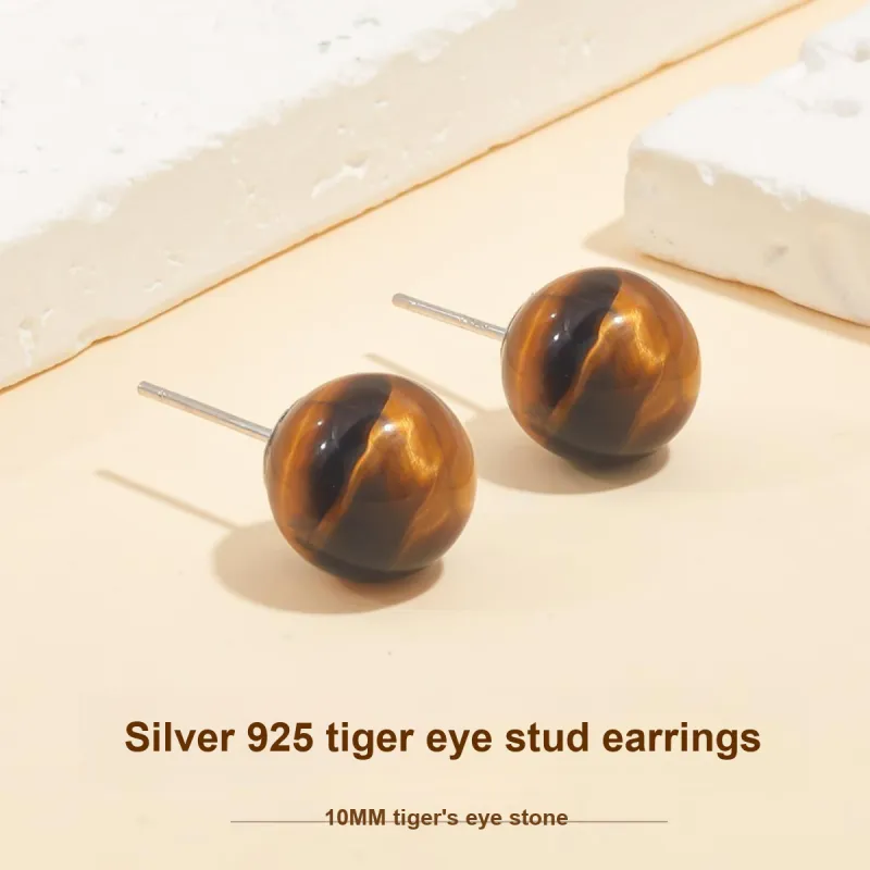 HELA DE HAI Natural Tiger's Eye Stone Stud Earrings Women's-8